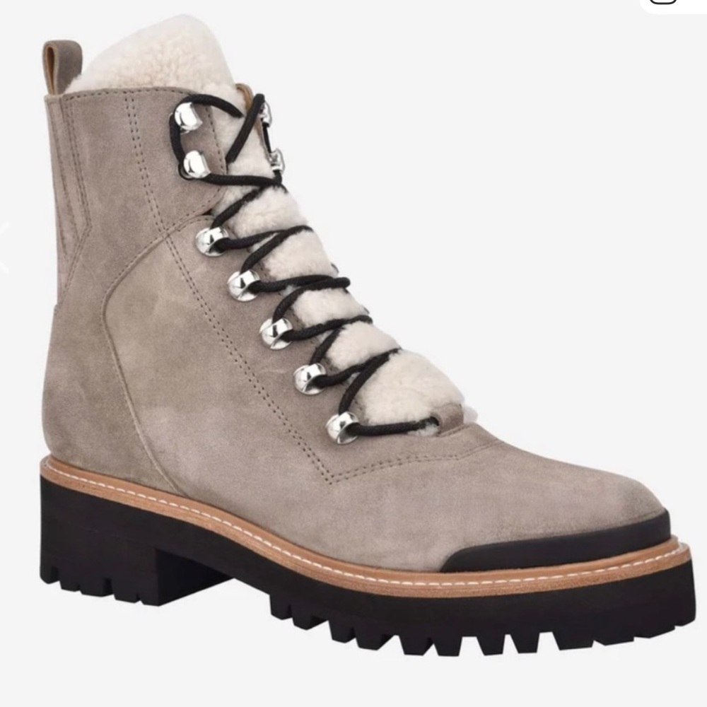 Marc Fisher Izzie Shearling Lace-Up Boot - Tan and Black